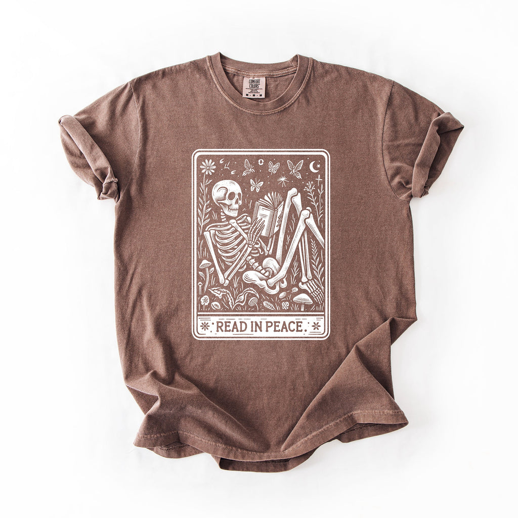 Read In Peace Halloween Skeleton Tarot Books Library Spooky Edition Comfort Colors Tee