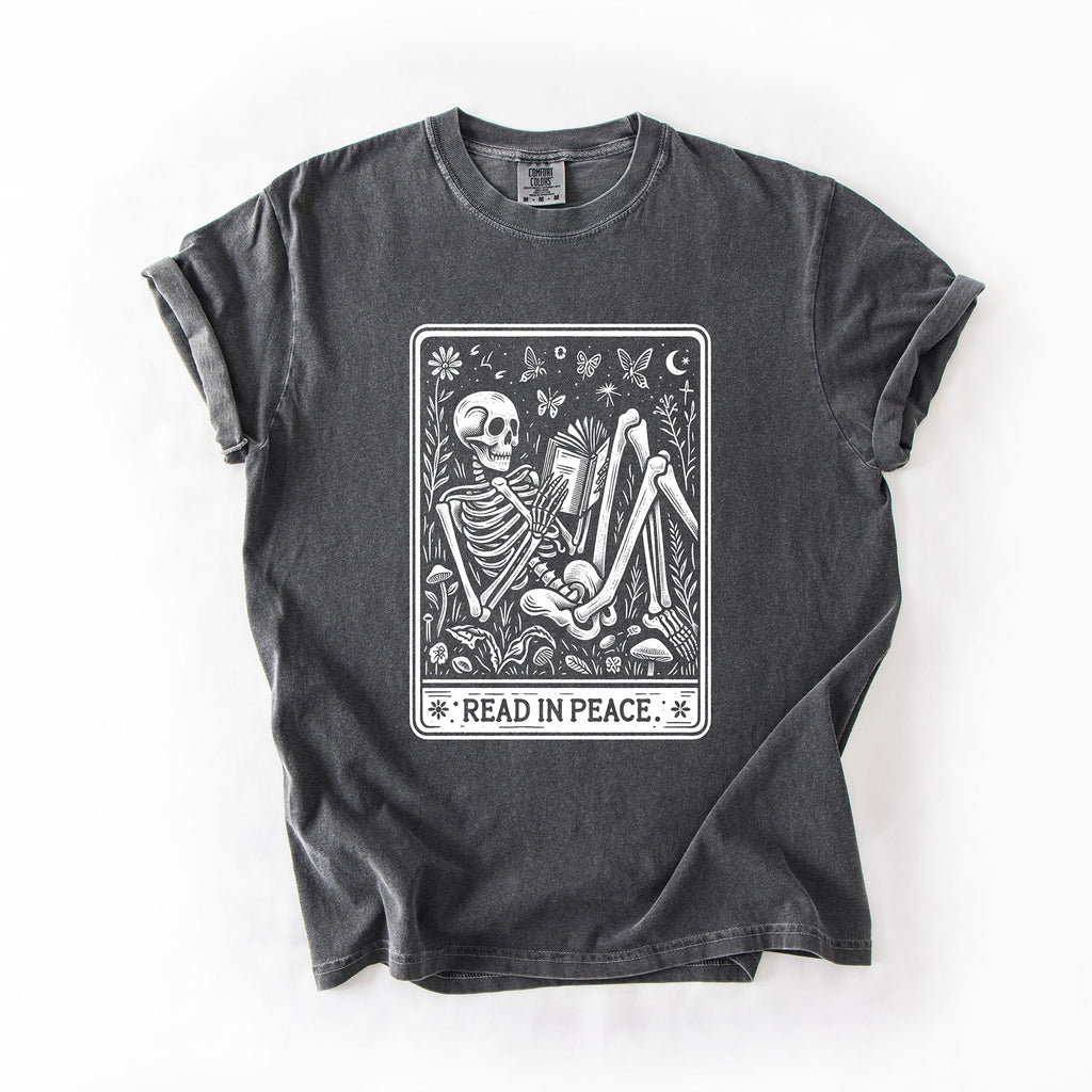 Read In Peace Halloween Skeleton Tarot Books Library Spooky Edition Comfort Colors Tee