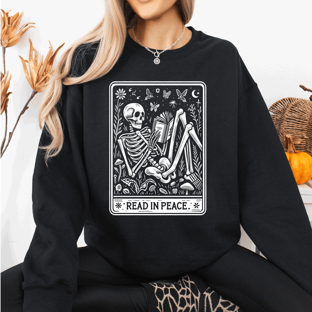 Read In Peace Halloween Skeleton Tarot Books Library Collection Graphic Sweatshirt