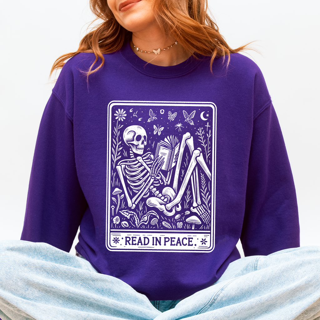 Read In Peace Halloween Skeleton Tarot Books Library Collection Graphic Sweatshirt