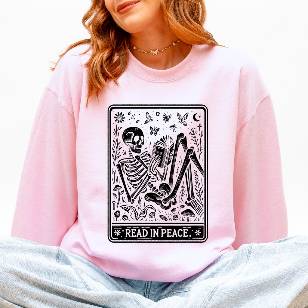 Read In Peace Halloween Skeleton Tarot Books Library Collection Graphic Sweatshirt