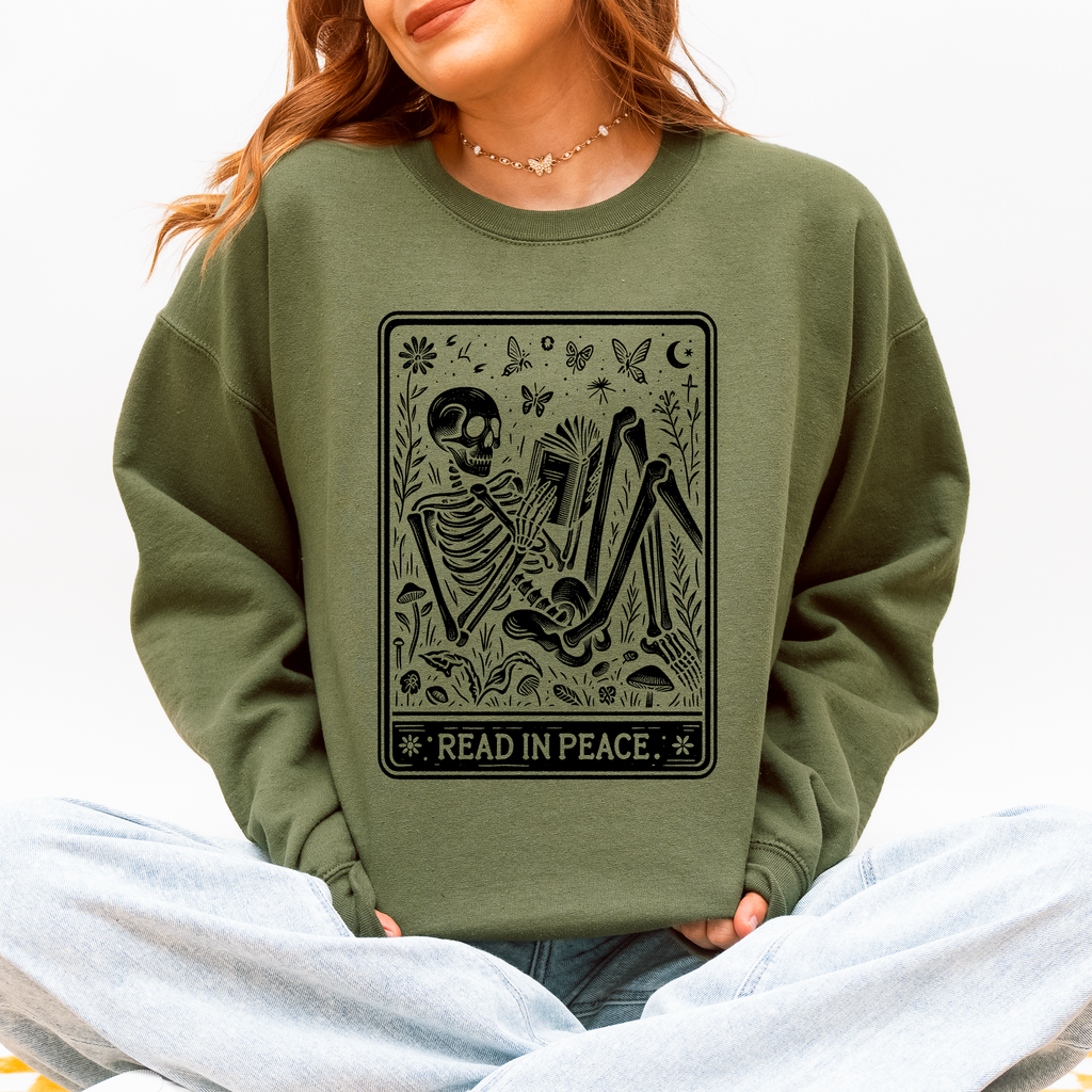 Read In Peace Halloween Skeleton Tarot Books Library Collection Graphic Sweatshirt