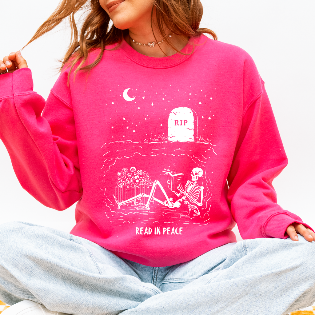 Read In Peace Skeleton RIP Halloween Booktok Bookish Library Novel Lover Graphic Sweatshirt