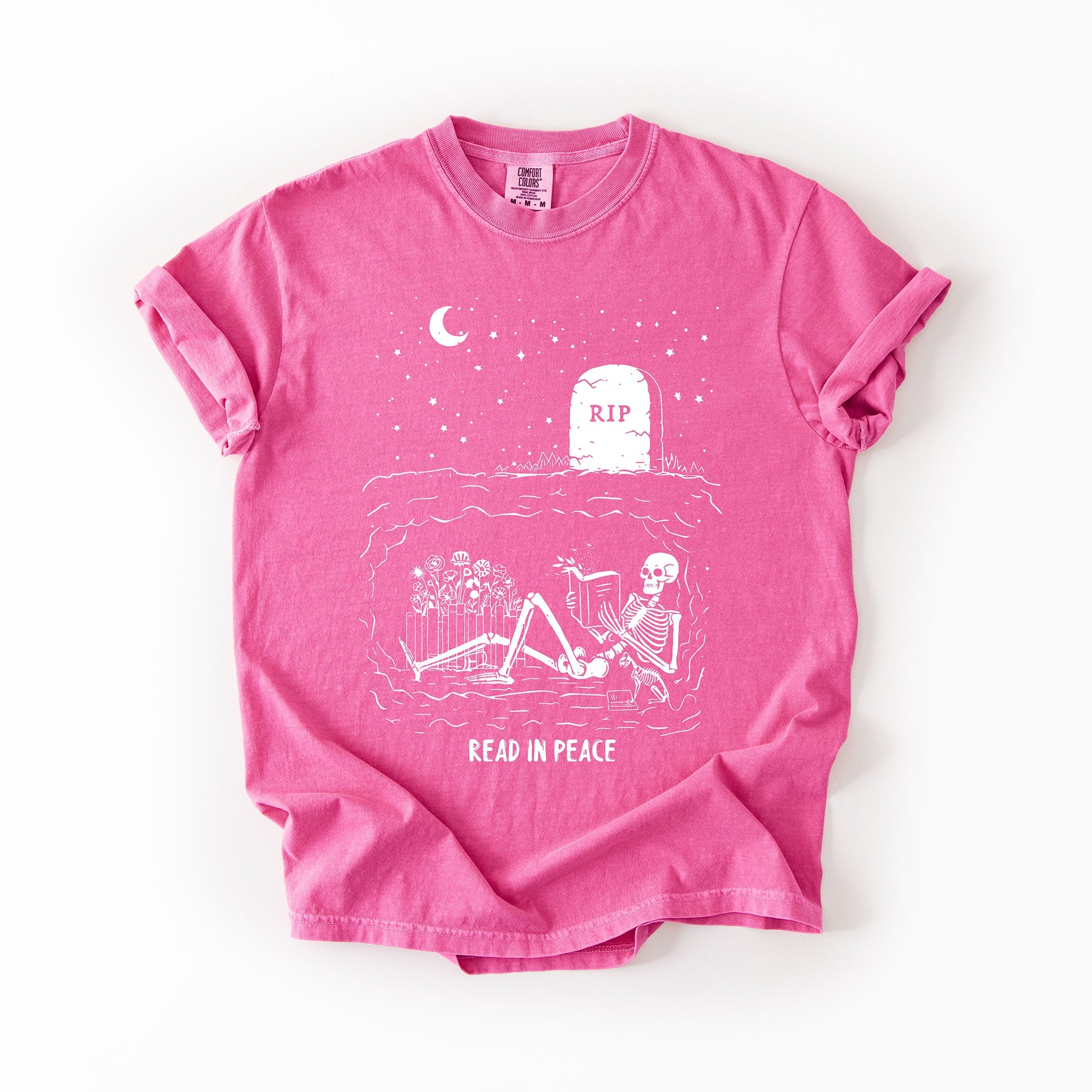 Read In Peace Skeleton RIP Halloween Booktok Bookish Library Edition Comfort Colors Tee