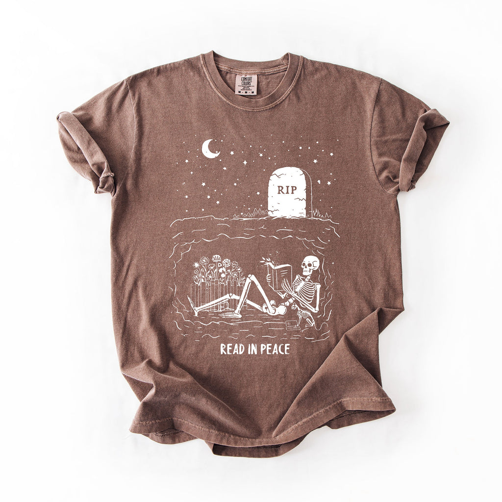 Read In Peace Skeleton RIP Halloween Booktok Bookish Library Edition Comfort Colors Tee