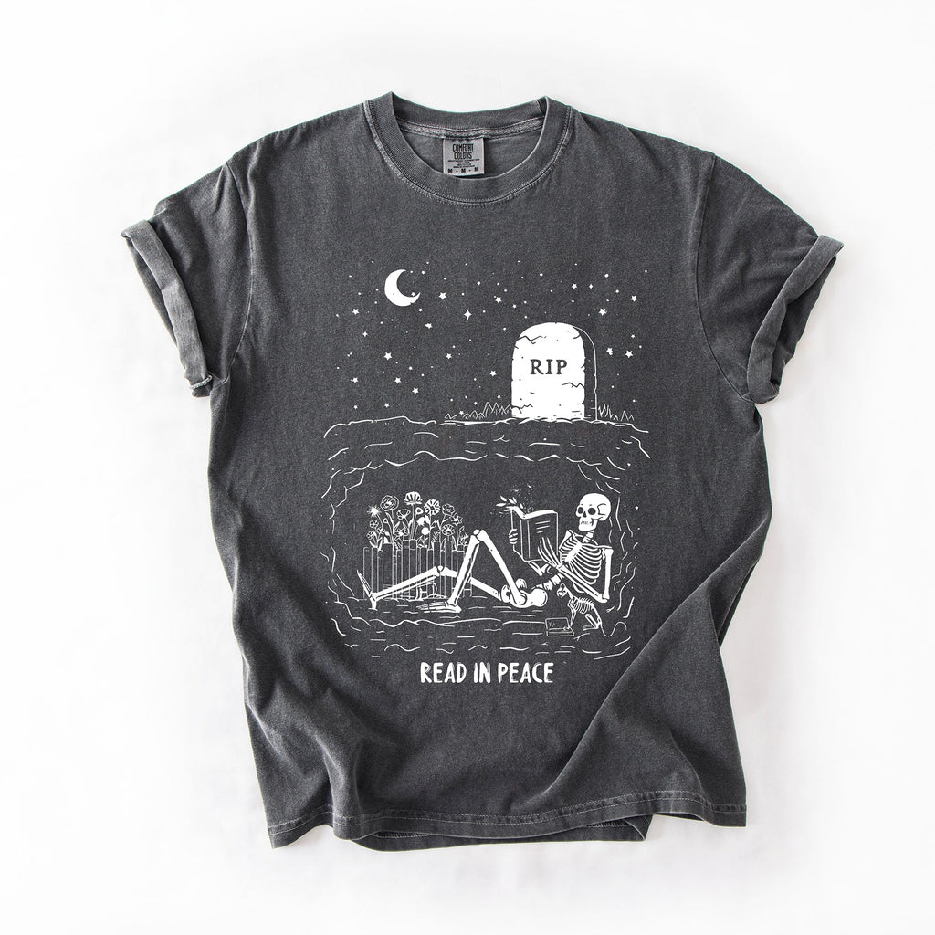 Read In Peace Skeleton RIP Halloween Booktok Bookish Library Edition Comfort Colors Tee