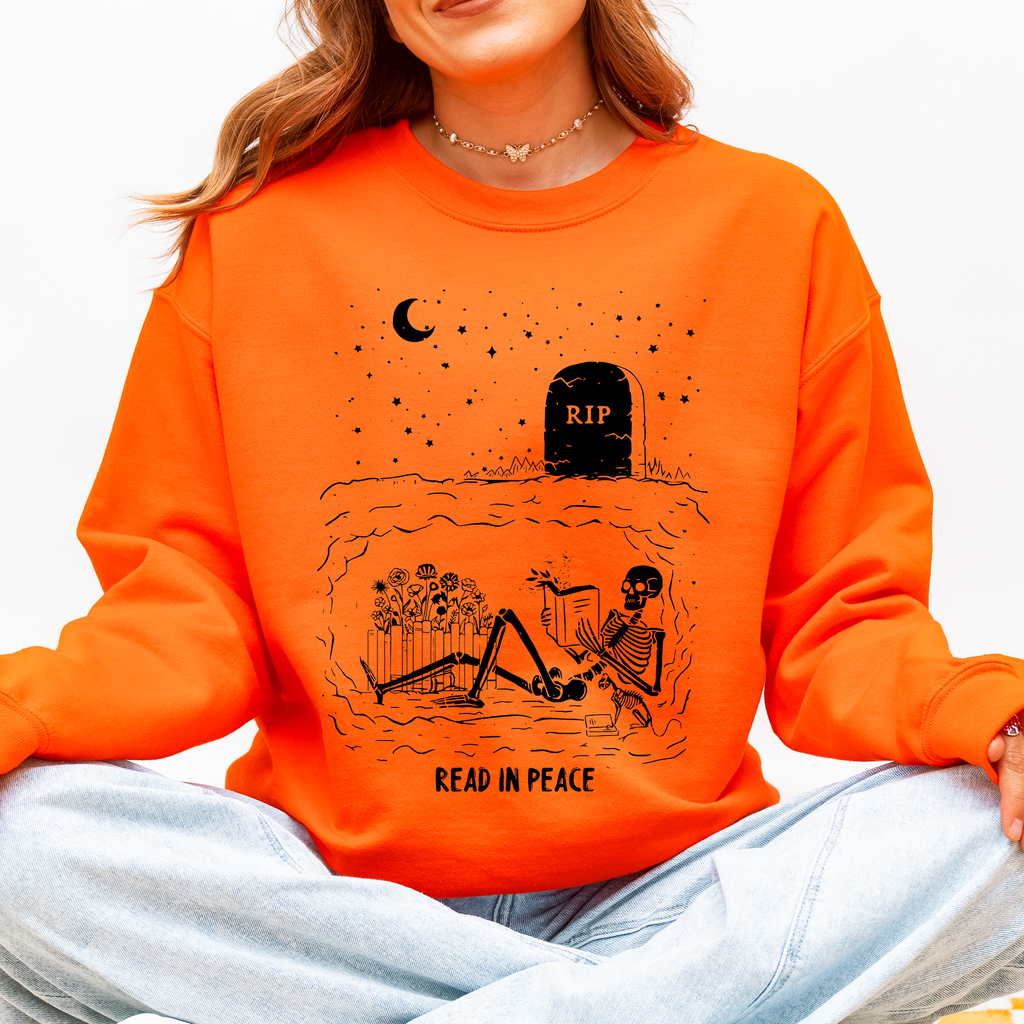 Read In Peace Skeleton RIP Halloween Booktok Bookish Library Novel Lover Graphic Sweatshirt