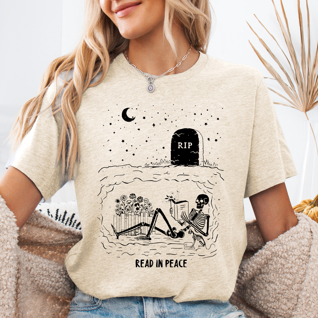 Read In Peace Skeleton RIP Halloween BookTok Library Bookish Edition Graphic Tee
