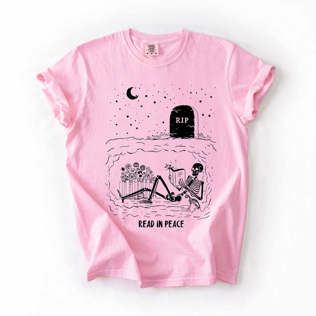 Read In Peace Skeleton RIP Halloween Booktok Bookish Library Edition Comfort Colors Tee