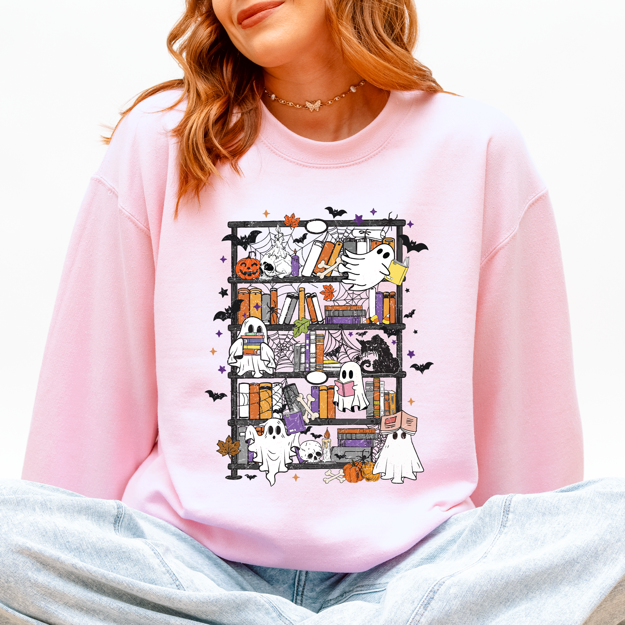 Reading Ghosts Bookish Library Spooky Halloween BookTok Cozy Seasonal Graphic Sweatshirt