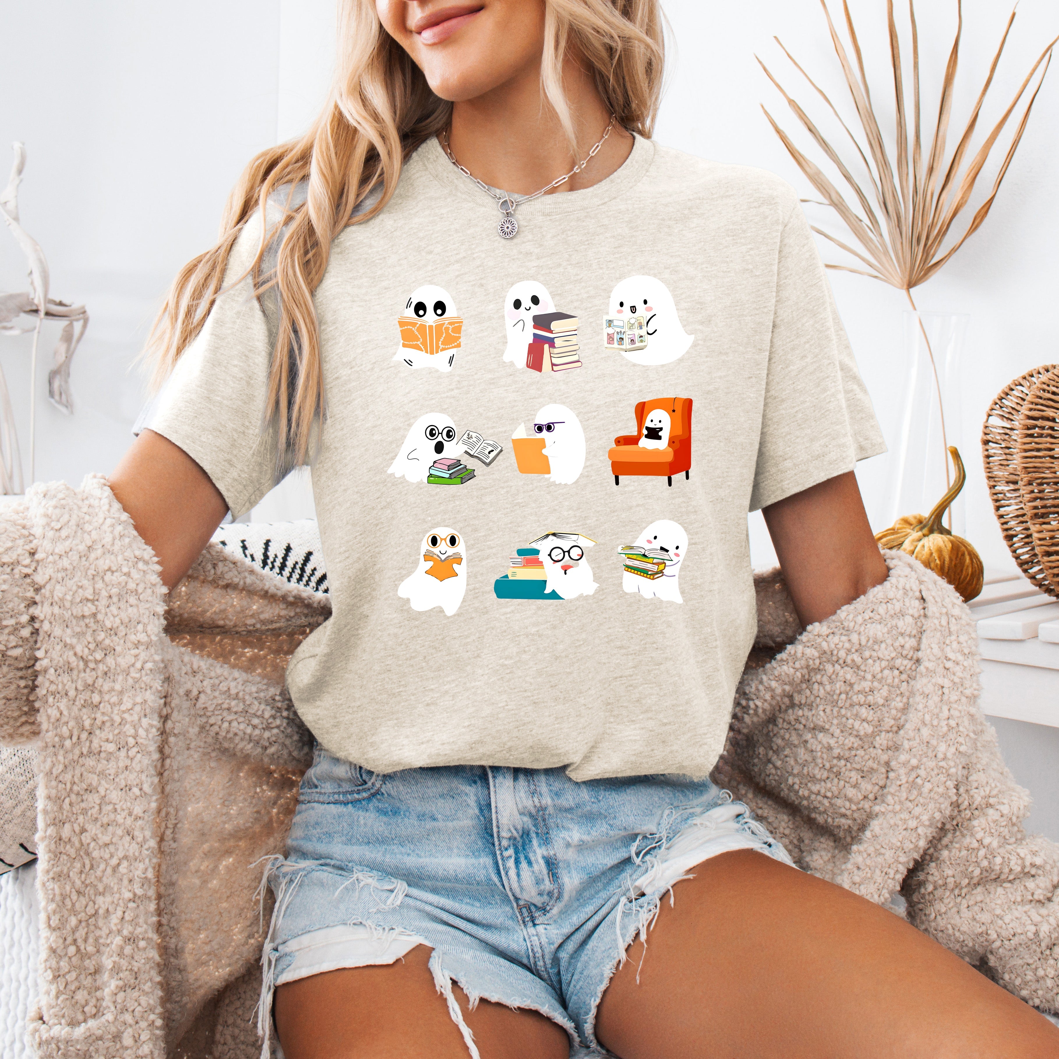 Reading Ghosts Halloween Library Books Spooky Story Lovers Edition Collectible Limited Print Graphic Tee