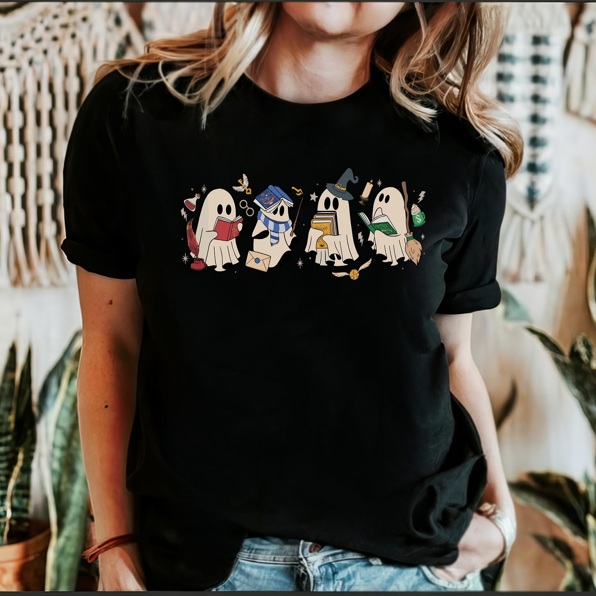 Reading Ghosts, Witches, Wizards Bibliophile Halloween Edition Collector's Graphic Tee