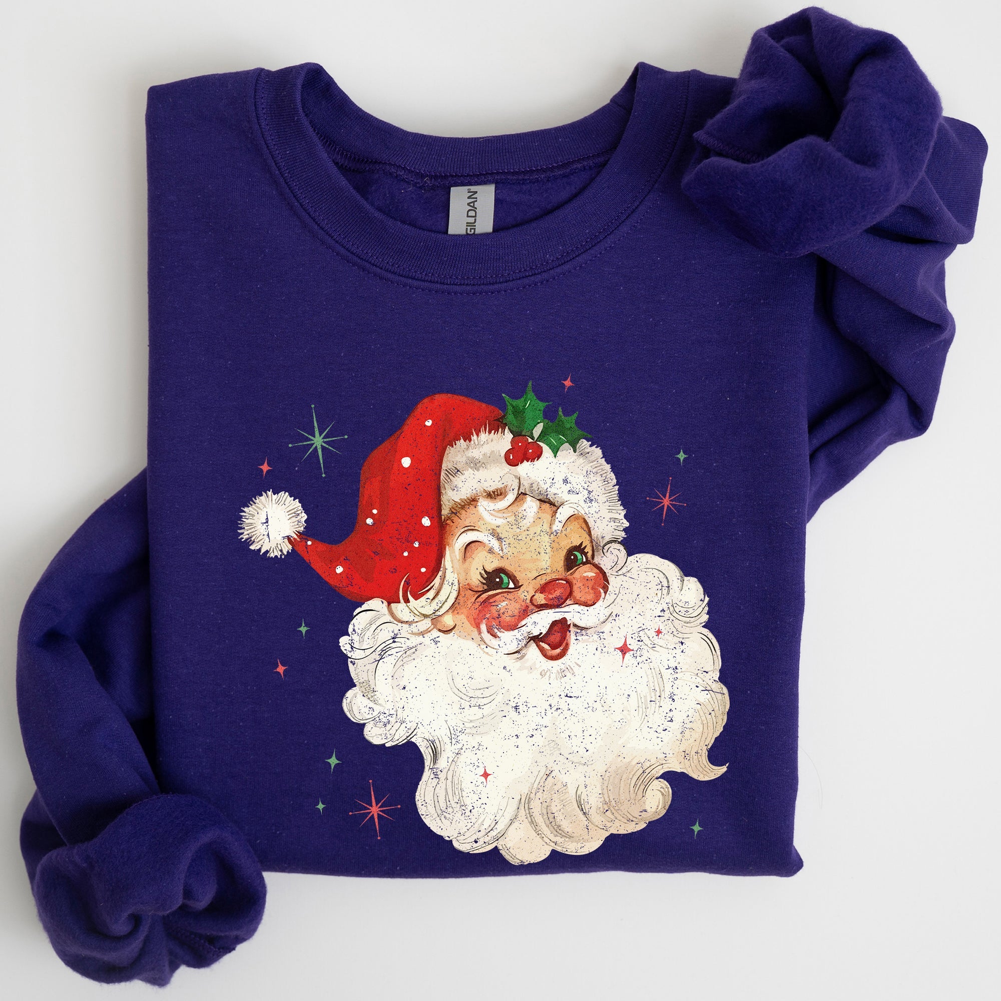 Red Retro Santa Claus Christmas Vintage Classic Snow Xmas Seasonal Ornament Sweatshirt