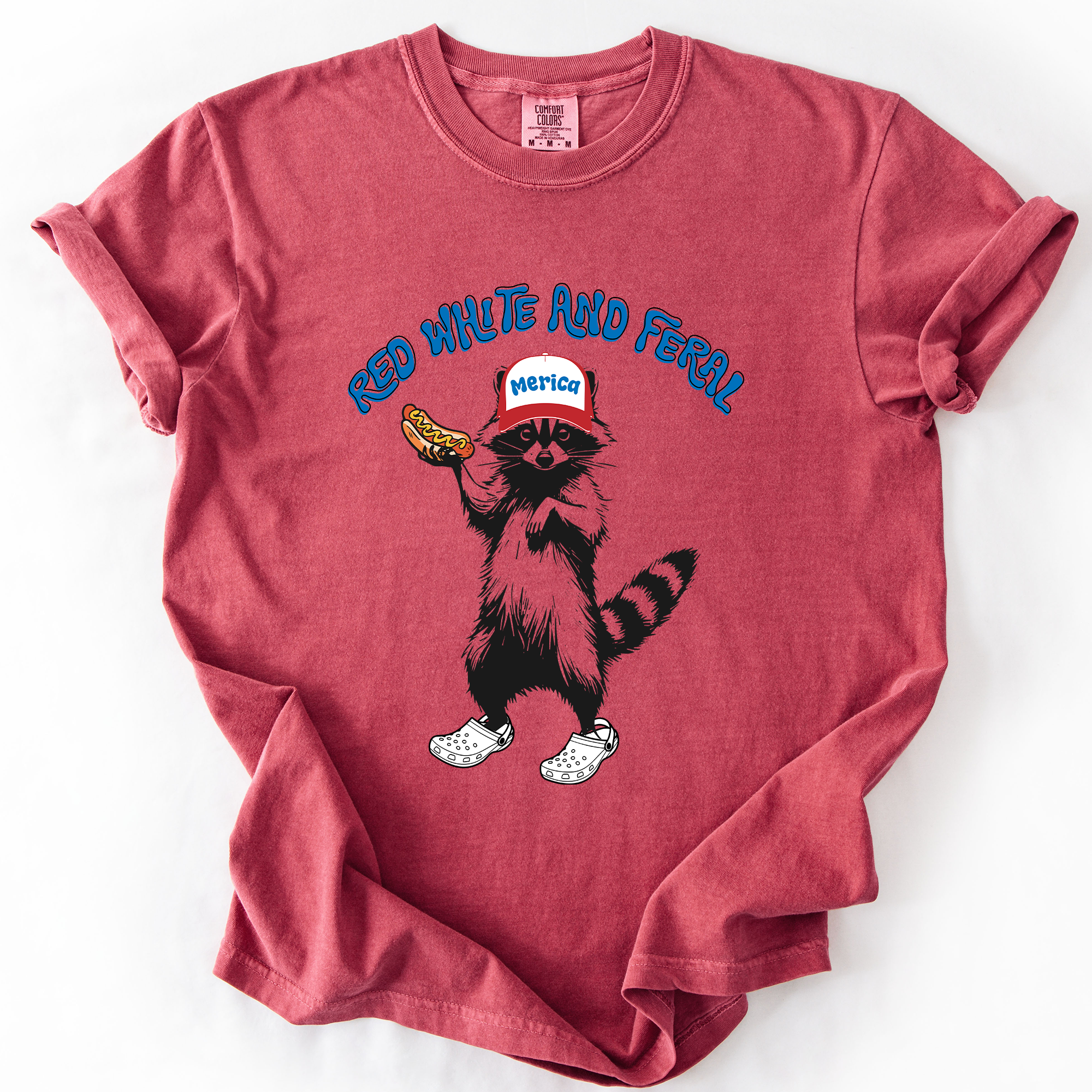 Red White And Feral Raccoon Funny Fourth Of July Patriotic USA Comfort Colors Tee