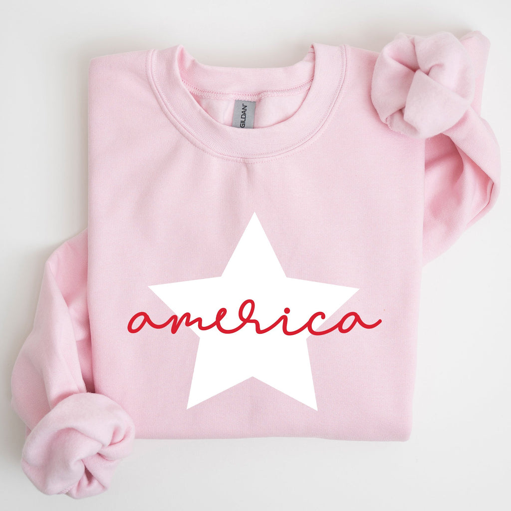 Retro America Star Red White Blue 4th Of July Patriotic Flag Design Graphic Sweatshirt