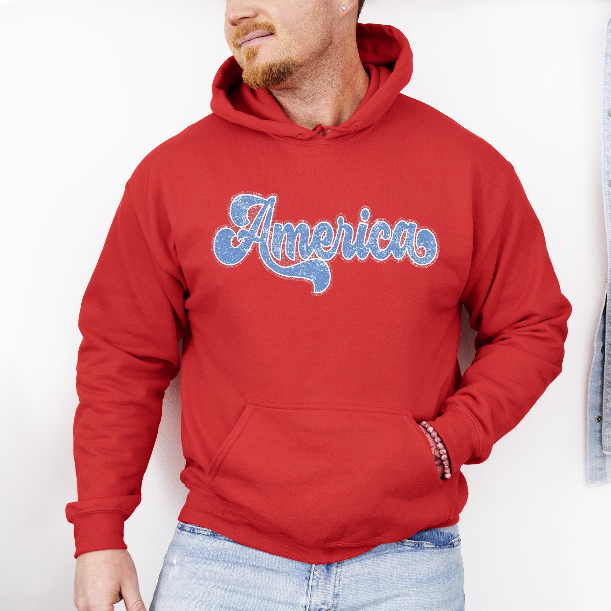 Retro America Grunge Vintage Patriotic USA 4th Of July Americana Flag Inspired Graphic Hoodie