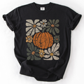 Retro Autumn Pumpkin and Flowers Watercolor Garden Scene Halloween Vibes Comfort Colors Tee