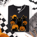 Retro Black Cats And Pumpkins Halloween Spooky Night Scene Edition Comfort Colors Tee
