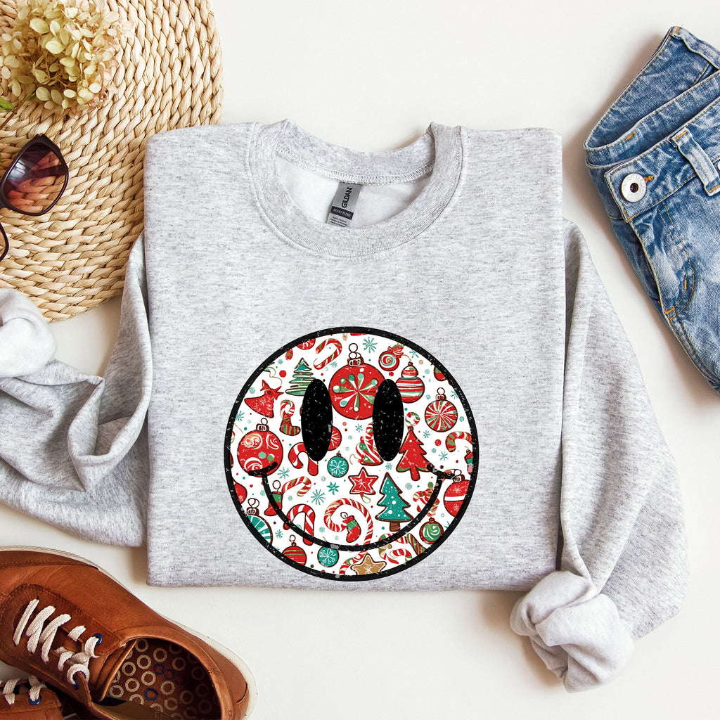 Retro Christmas Smiley Santa Xmas Winter Holiday Cheer Nostalgic Throwback Warmth Vintage Vibe Sweatshirt