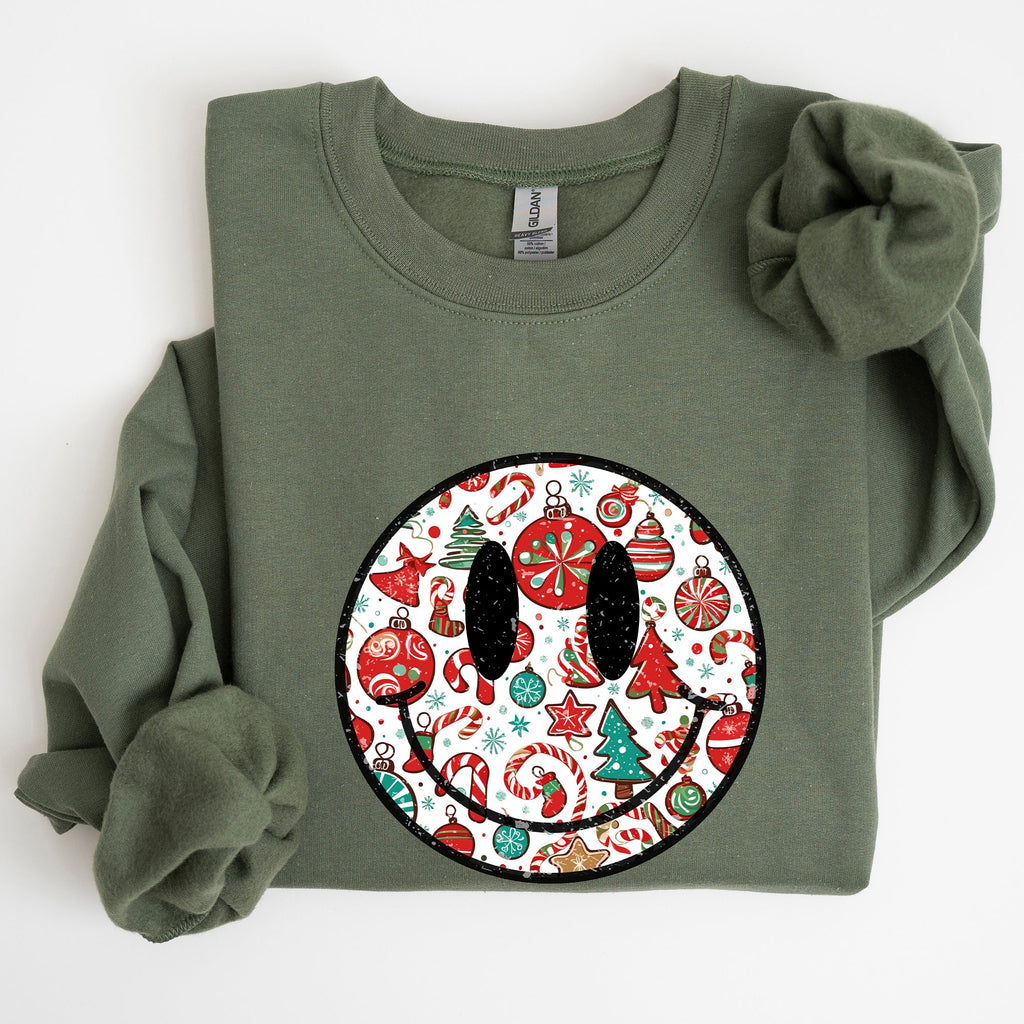 Retro Christmas Smiley Santa Xmas Winter Holiday Cheer Nostalgic Throwback Warmth Vintage Vibe Sweatshirt