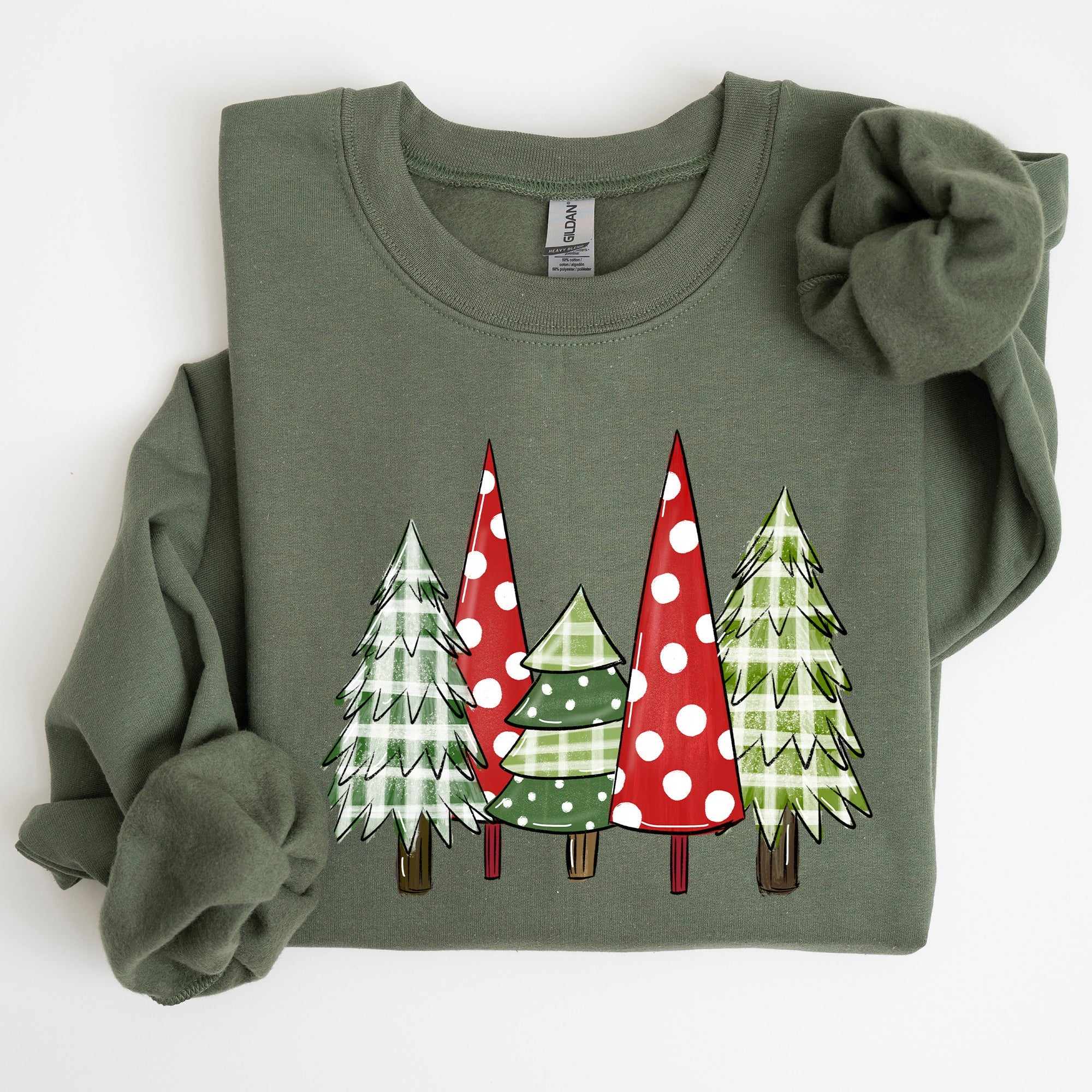 Retro Christmas Trees Winter Snow Santa Vintage Holiday Scenic Print Cozy Sweatshirt