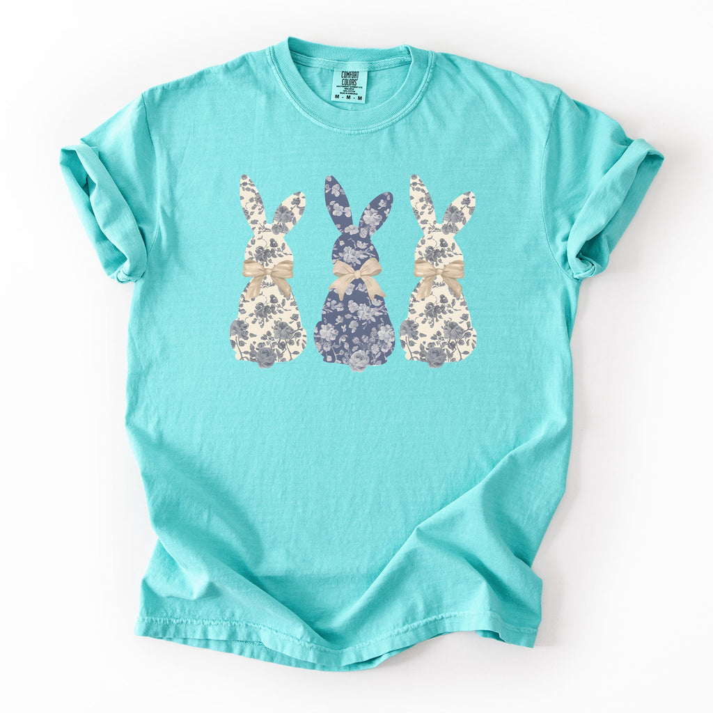 Retro Easter Bunnies Girly Chinoiserie Patterns Rabbits Line Art Comfort Colors Tee