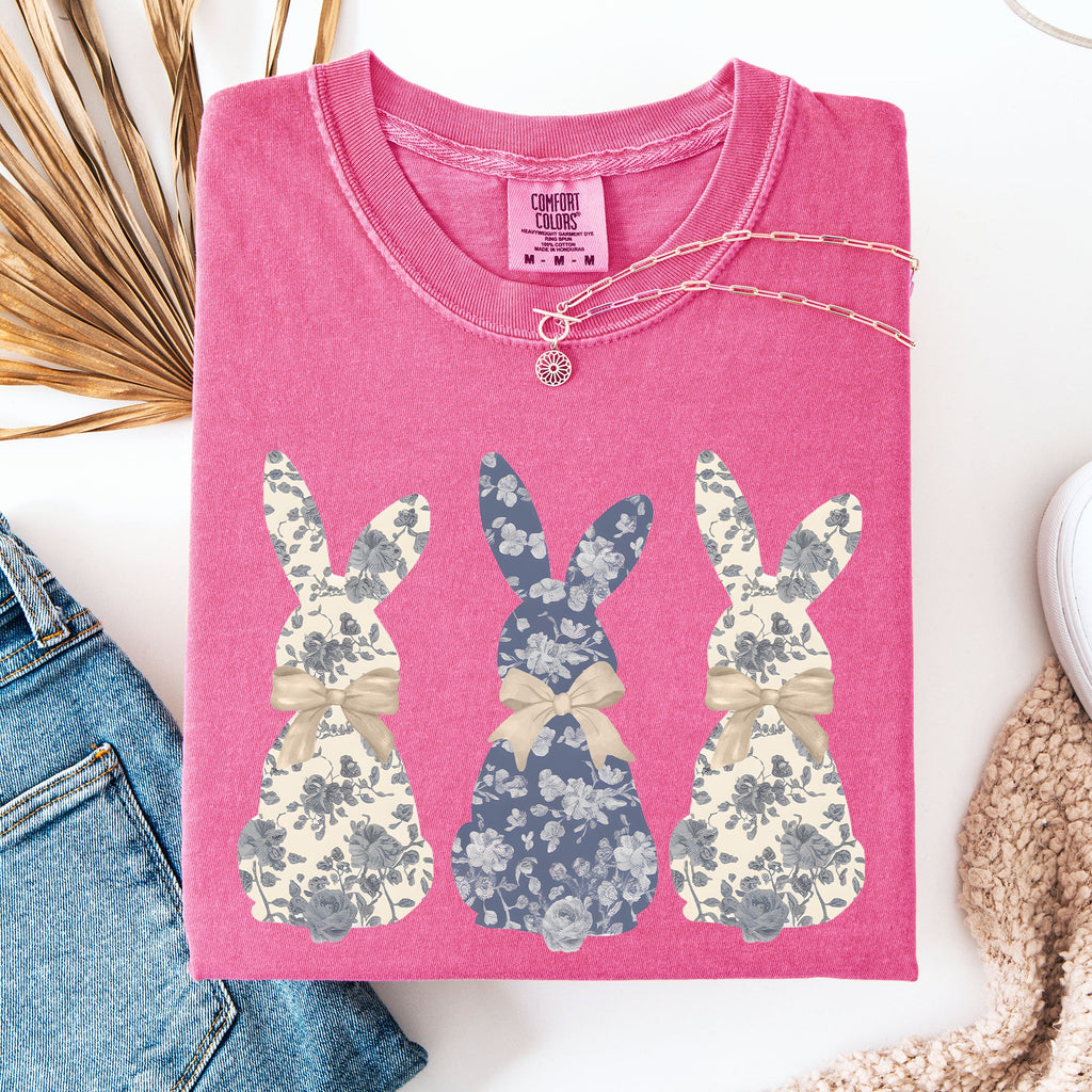 Retro Easter Bunnies Girly Chinoiserie Patterns Rabbits Line Art Comfort Colors Tee