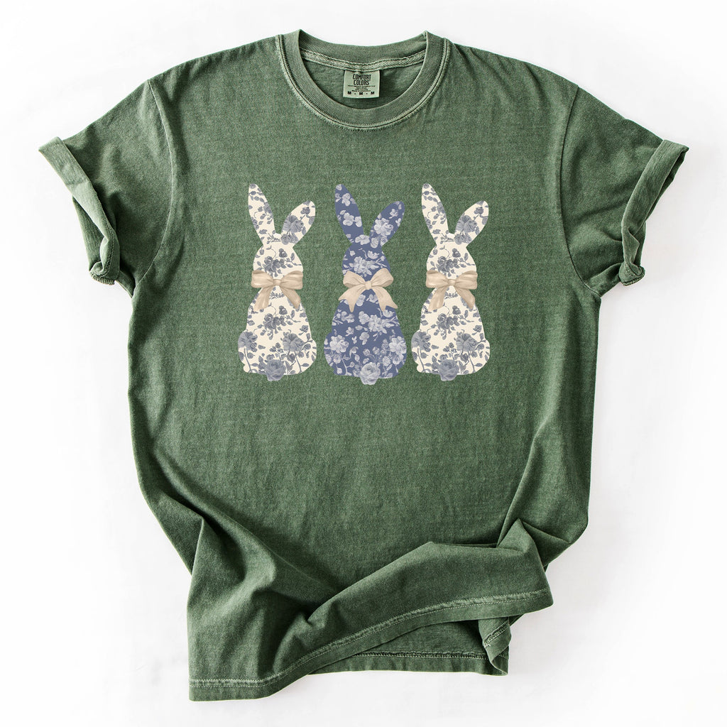 Retro Easter Bunnies Girly Chinoiserie Patterns Rabbits Line Art Comfort Colors Tee