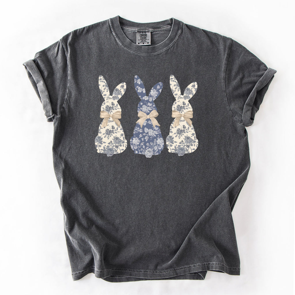 Retro Easter Bunnies Girly Chinoiserie Patterns Rabbits Line Art Comfort Colors Tee