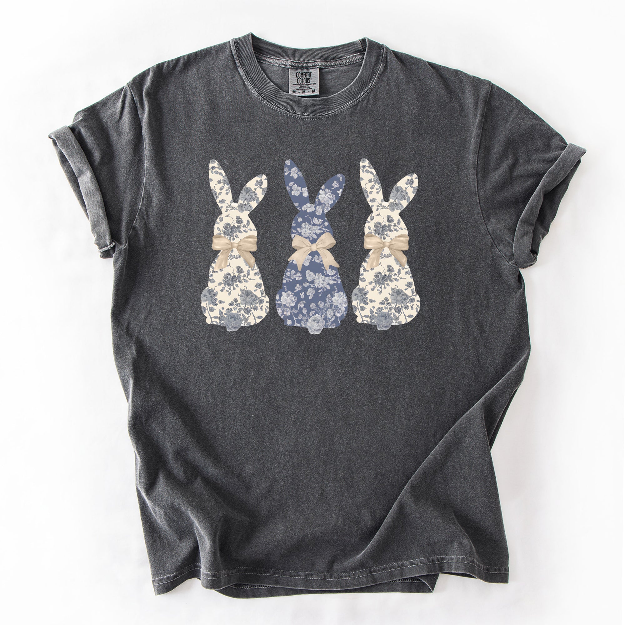 Retro Easter Bunnies Girly Chinoiserie Patterns Rabbits Line Art Comfort Colors Tee