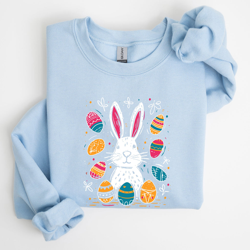 Retro Easter Bunny And Eggs Graphic With Nostalgic Pastel Palette And Whimsical Spring Vibes Sweatshirt