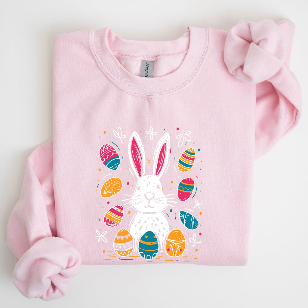 Retro Easter Bunny And Eggs Graphic With Nostalgic Pastel Palette And Whimsical Spring Vibes Sweatshirt