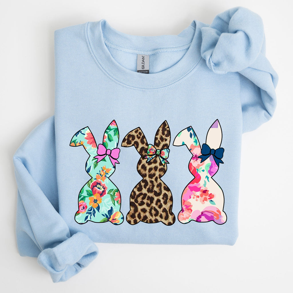 Retro Easter Rabbits Floral Leopard Bunnies Springtime Garden Graphics Sweatshirt
