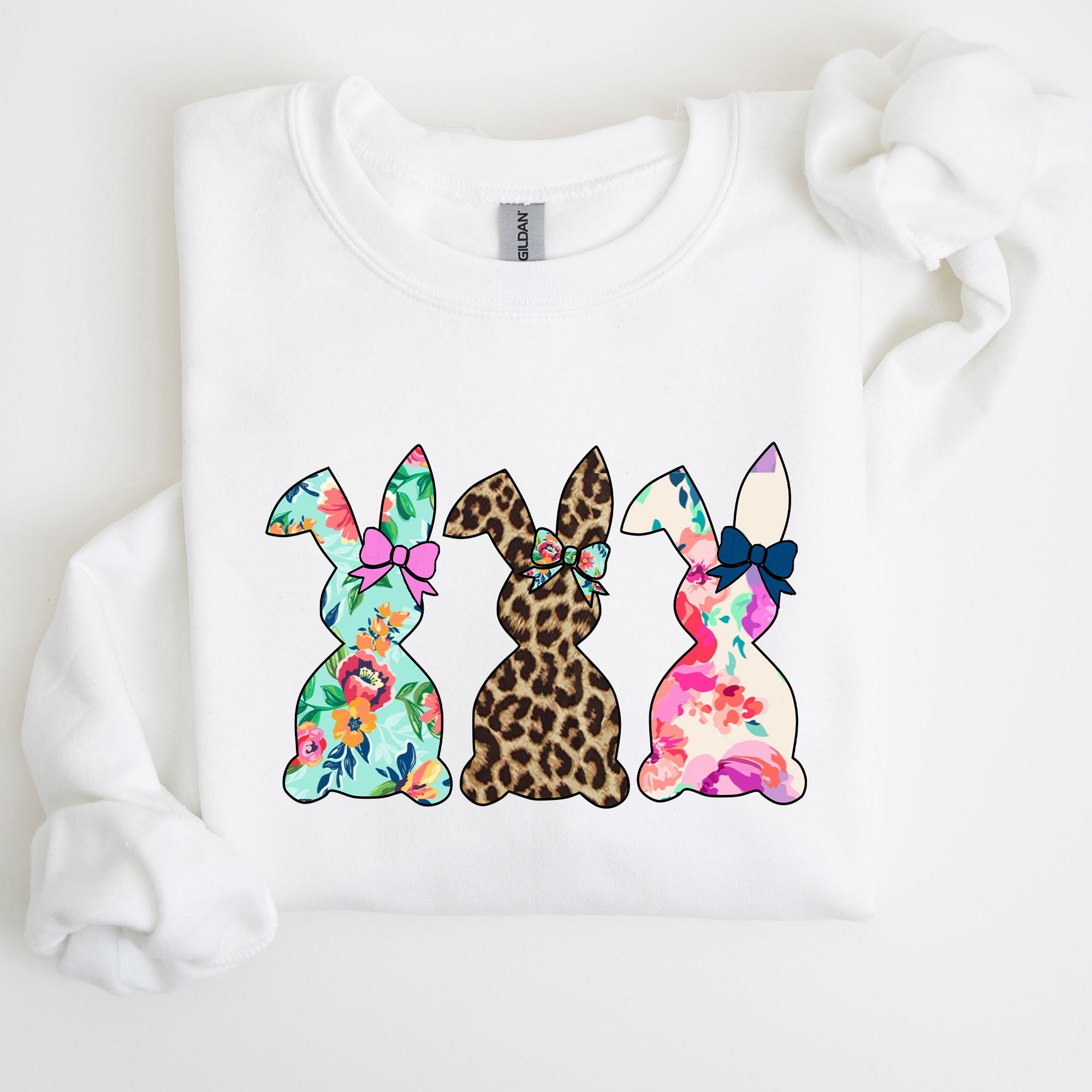 Retro Easter Rabbits Floral Leopard Bunnies Springtime Garden Graphics Sweatshirt