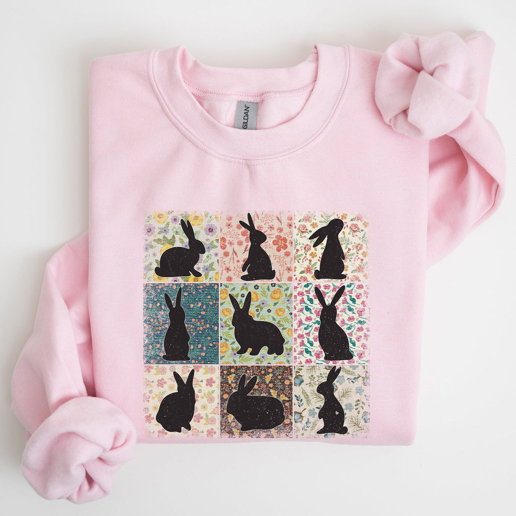 Retro Floral Print Featuring Easter Bunnies And Patchwork Quilt Patterns Sweatshirt