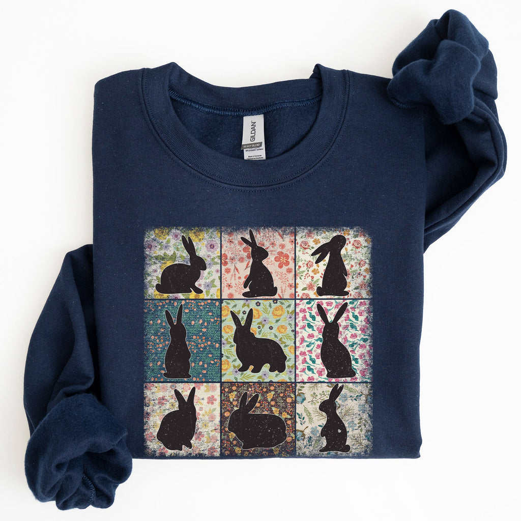 Retro Floral Print Featuring Easter Bunnies And Patchwork Quilt Patterns Sweatshirt