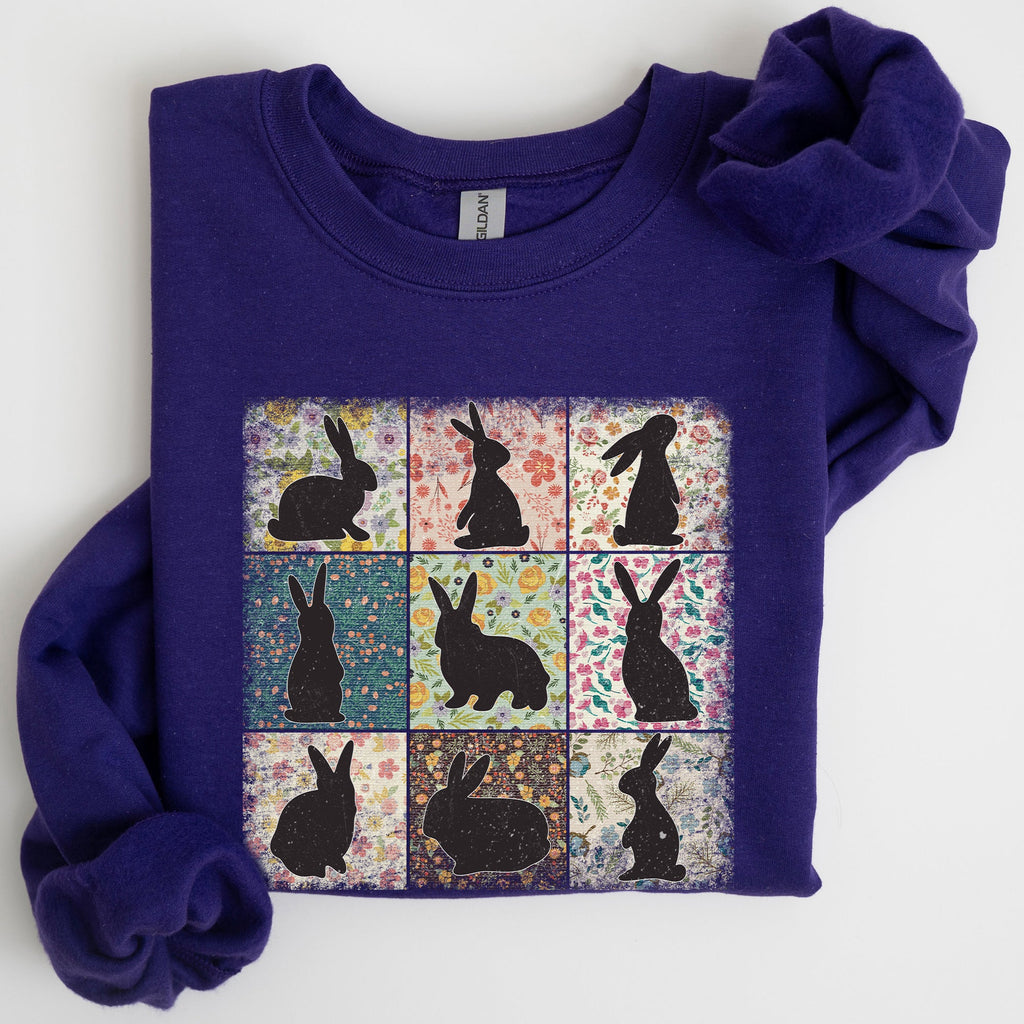 Retro Floral Print Featuring Easter Bunnies And Patchwork Quilt Patterns Sweatshirt