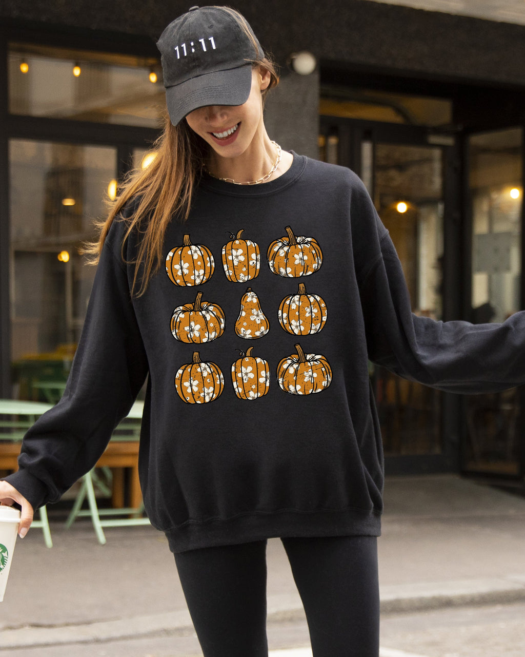 Retro Floral Pumpkins Halloween Jack-O-Lantern Fall Autumn Harvest Festive Sweatshirt