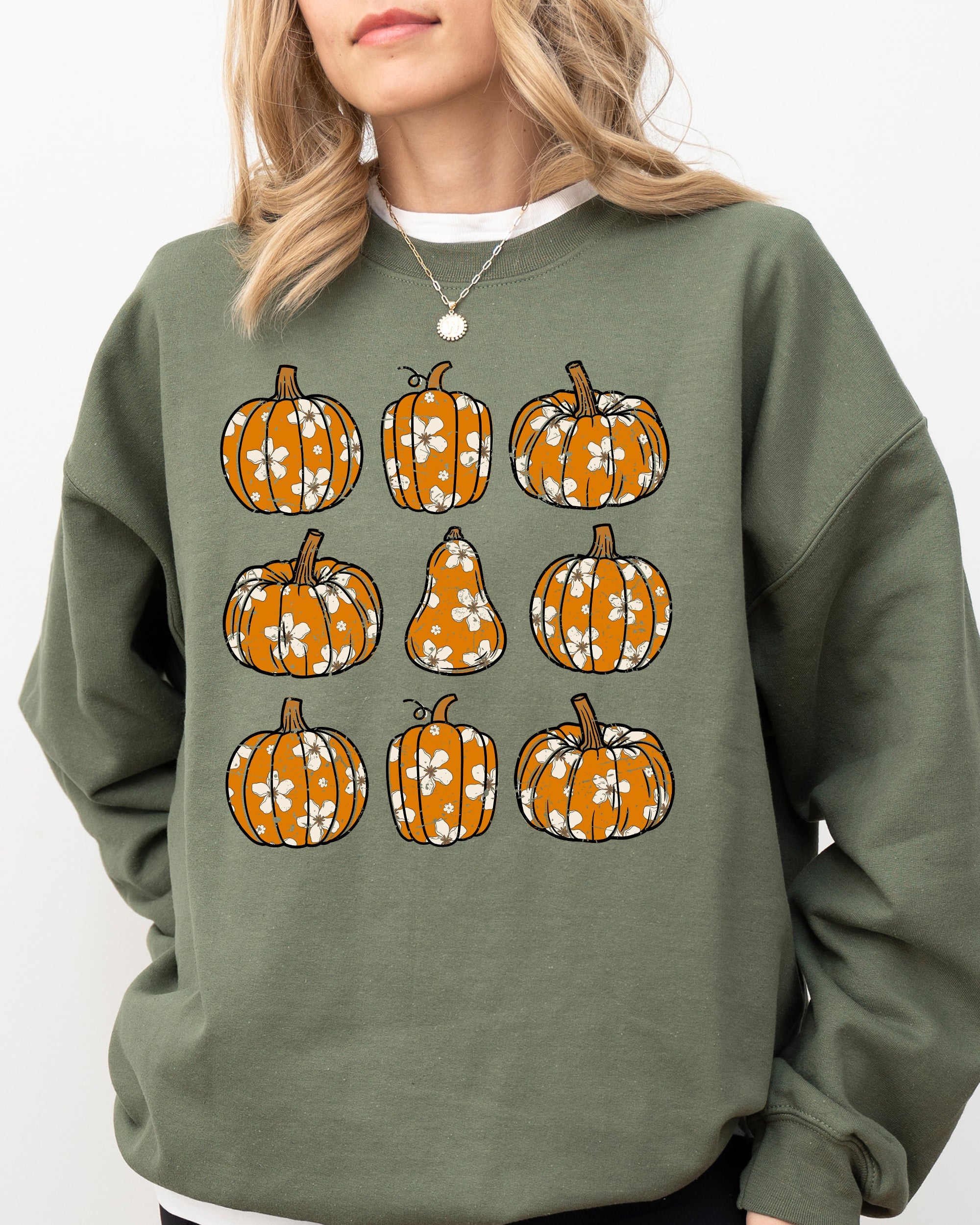 Retro Floral Pumpkins Halloween Jack-O-Lantern Fall Autumn Harvest Festive Sweatshirt