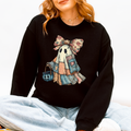 Retro Halloween Faux Denim Ghost Patchwork Spooky Ghost Coquette Boo Pumpkin Spooky Season Sweatshirt