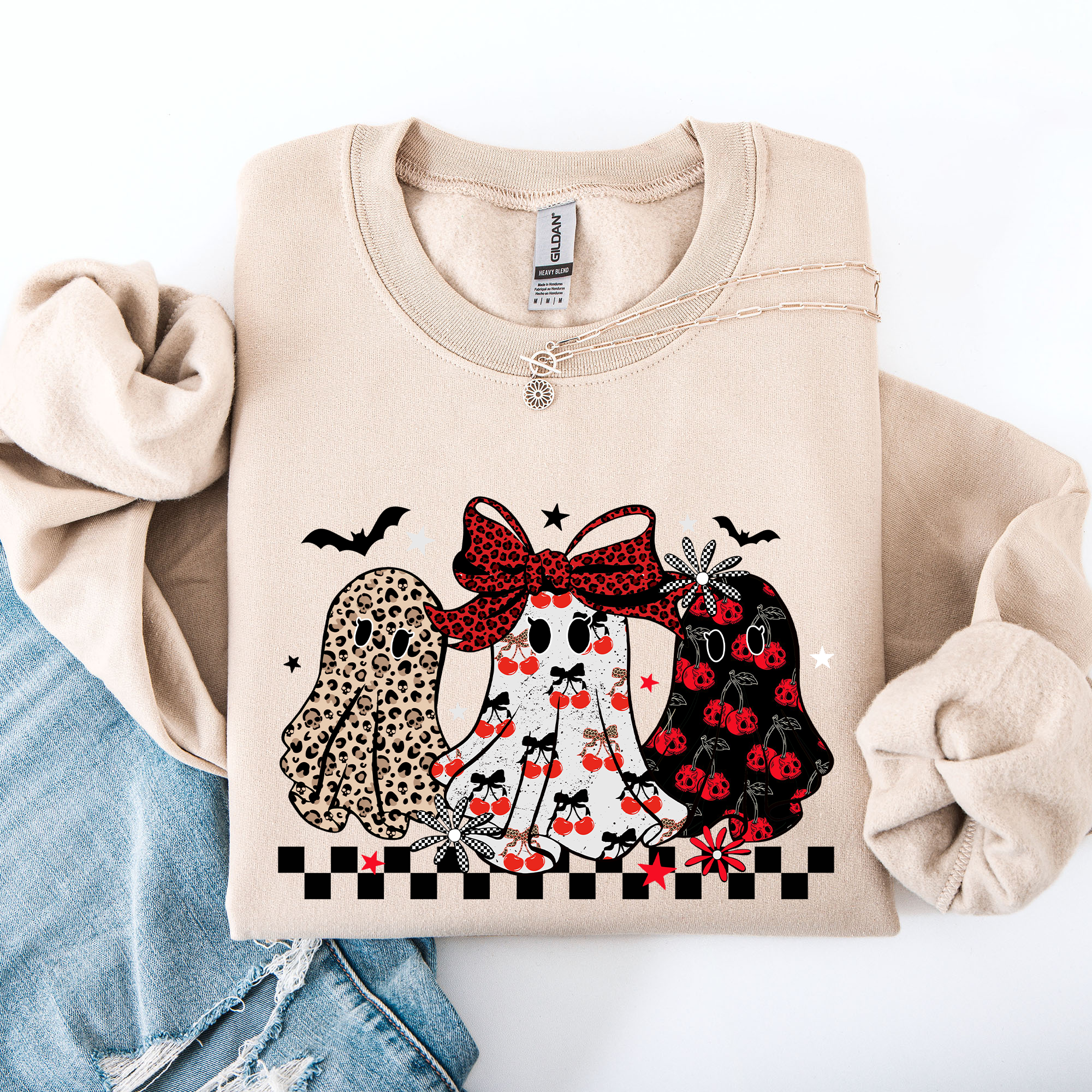 Retro Halloween Ghosts Checkered Pattern Vintage Haunted Collectible Edition Sweatshirt