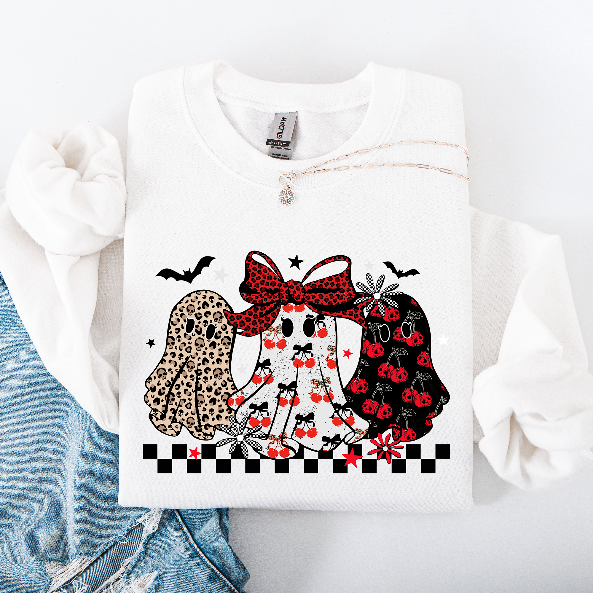 Retro Halloween Ghosts Checkered Pattern Vintage Haunted Collectible Edition Sweatshirt