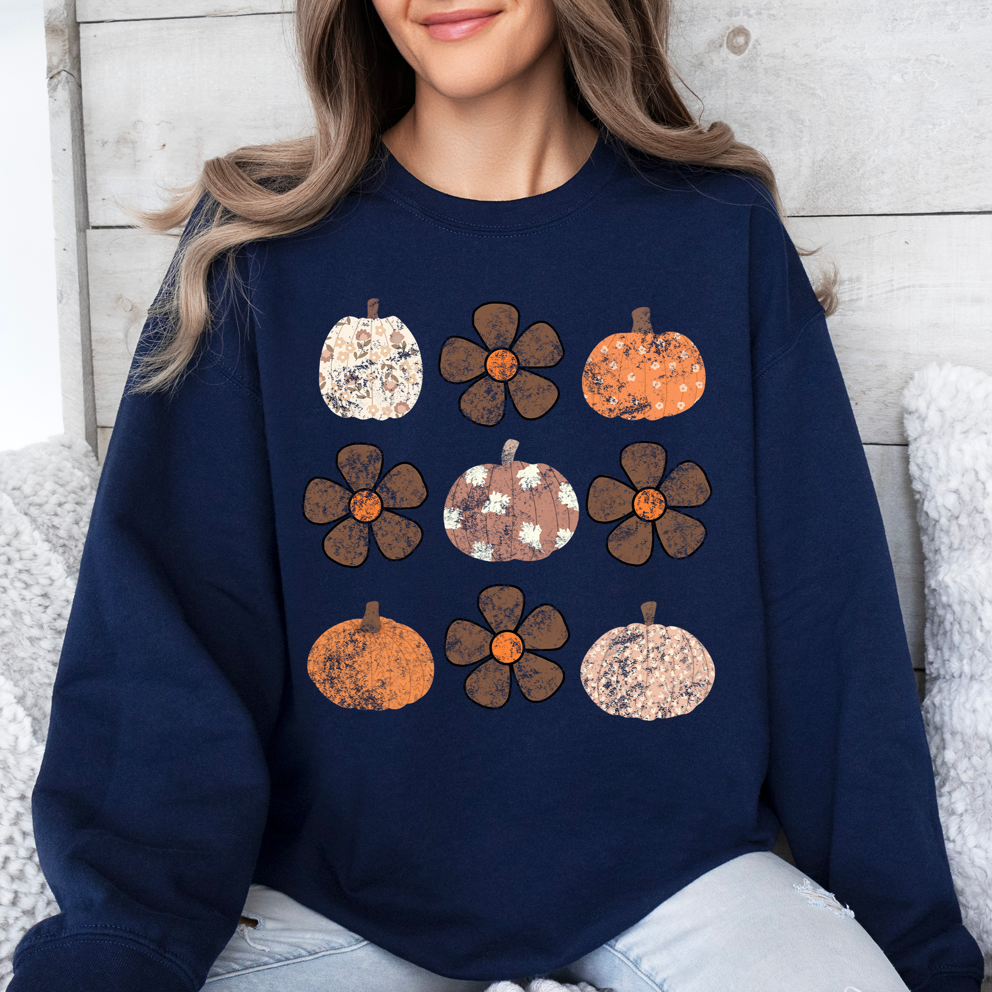 Retro Halloween Floral Pumpkin Pattern Sweatshirt For Cozy Autumn Layering Wardrobe Essential
