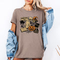 Retro Halloween Monsters Witch Creepy Checkered Pattern Ghosts Bats Bold Graphic Tee