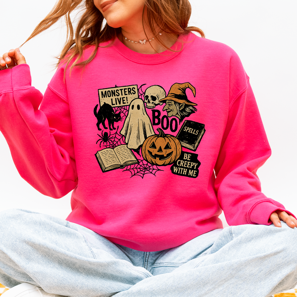 Retro Halloween Monsters Witch Creepy Vintage Nightfall Edition Classic Spooky Motifs And Nostalgic Sweatshirt