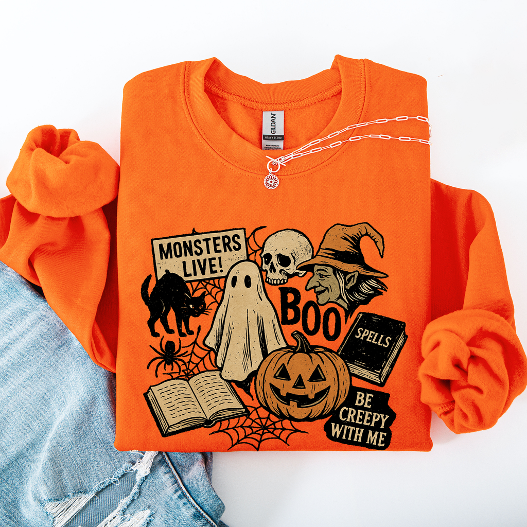 Retro Halloween Monsters Witch Creepy Vintage Nightfall Edition Classic Spooky Motifs And Nostalgic Sweatshirt