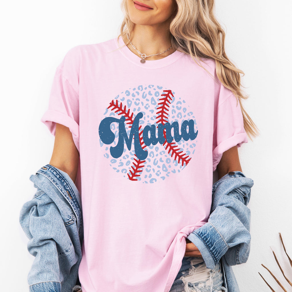 Retro Leopard Baseball Mama Sports Mother's Day Edition Graphic Comfort Colors Tee