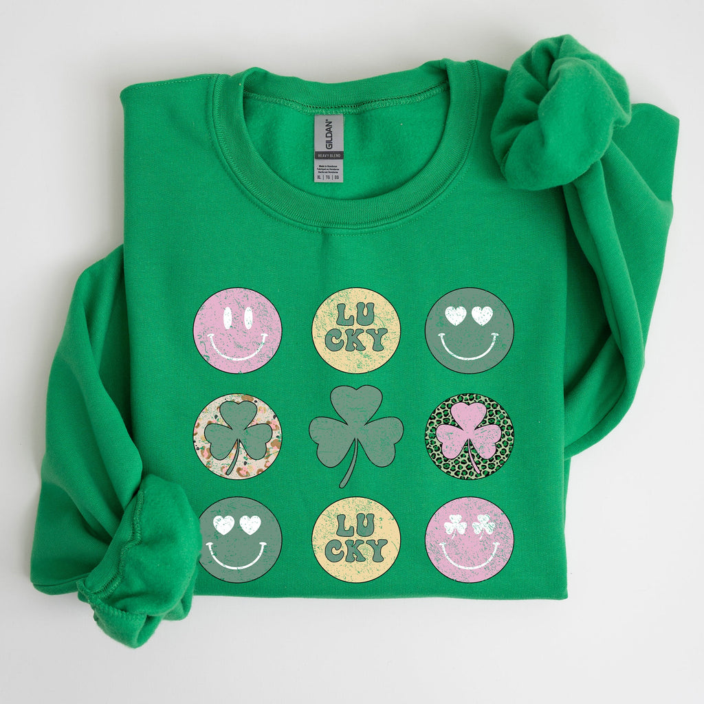 Retro Lucky Smileys St Patrick's Day Edition Festive Graphic Mood Celebration Sweatshirt