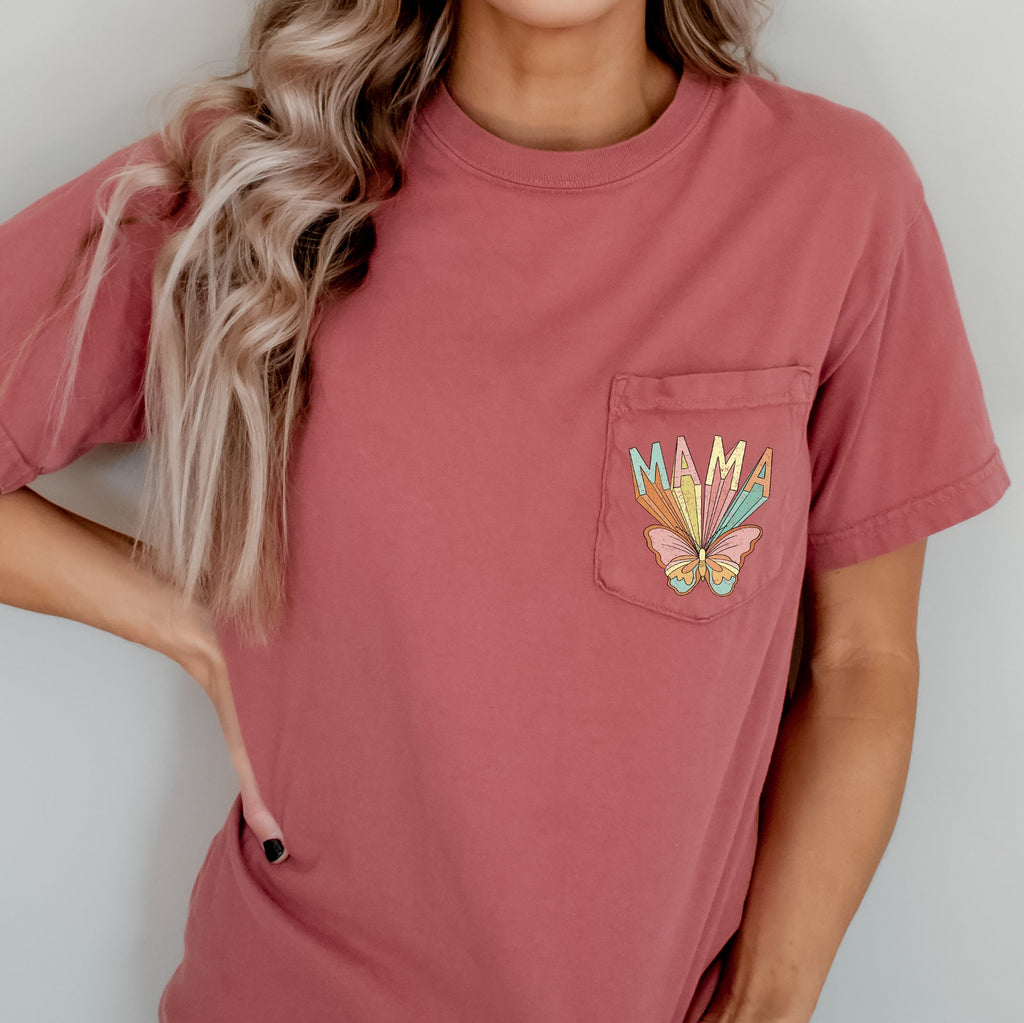 Retro Mama Butterfly Hippie Vintage Boho Style Pocket Tee Edition Forever Free Spirit Graphic Tee