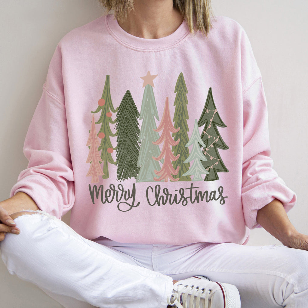 Retro Merry Christmas Trees Vintage Winter Holiday Charm Festive Cozy Graphic Sweatshirt